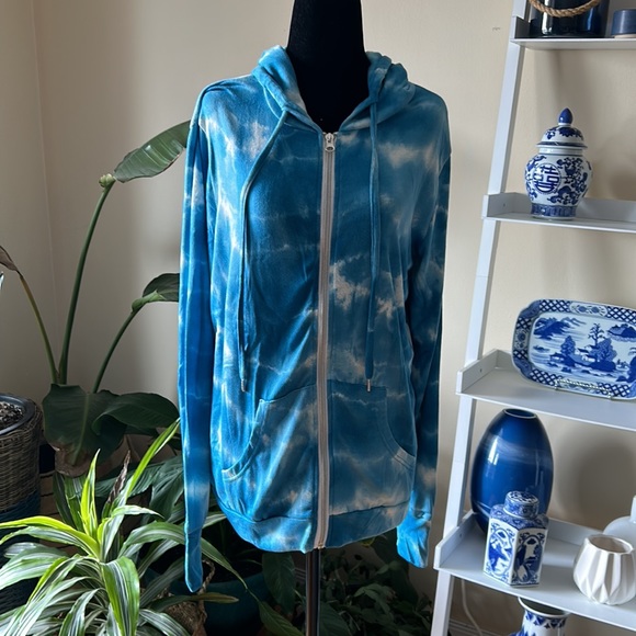 HOODIE zip up hoodie teal tie dye size large - Picture 6 of 11
